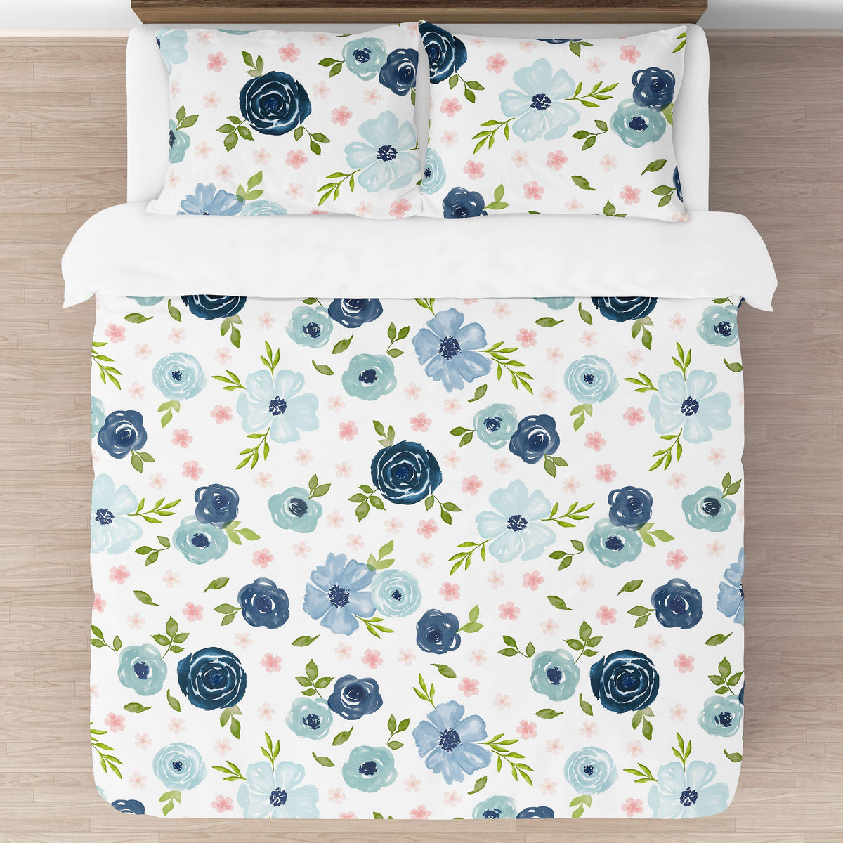 Pink Blue Watercolor Floral Full Queen Comforter Set by Sweet Jojo s