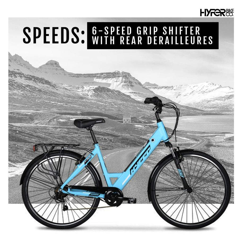 Hyper Bicycles E-Ride Electric Pedal Assist Commuter Bike, 700C Wheels, Blue