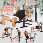 Folding Adjustable Weight Bench with Barbell Rack Set for Fitness Exercise and Strength Workout Black and Red