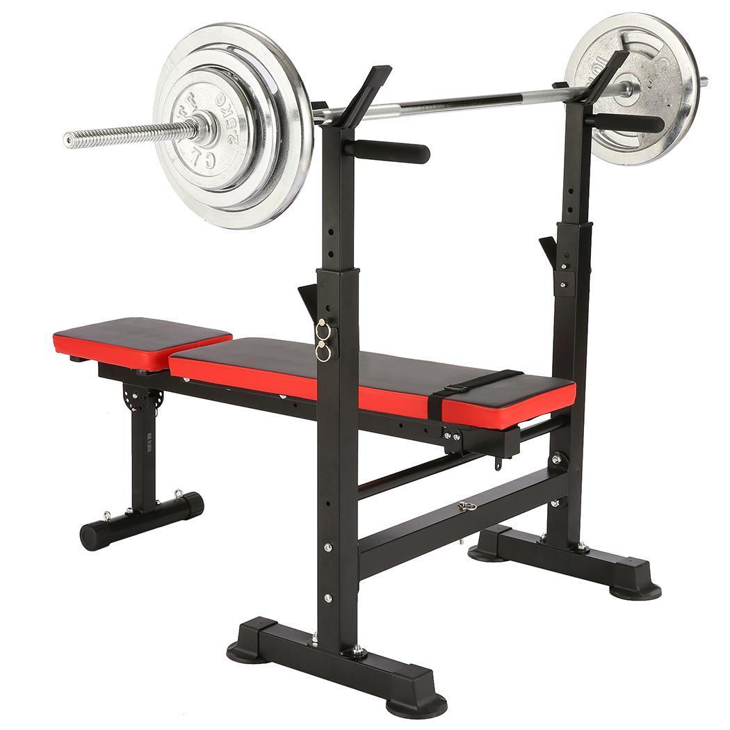 Folding Weight Bench with Barbell Rack Lifting Press Gym Adjustable Incline Multifunctional Workout Station