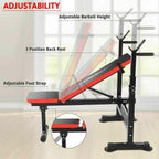Folding Adjustable Weight Bench with Barbell Rack Set for Fitness Exercise and Strength Workout Black and Red