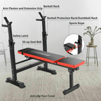 Folding Adjustable Weight Bench with Barbell Rack Set for Fitness Exercise and Strength Workout Black and Red