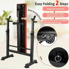 Folding Adjustable Weight Bench with Barbell Rack Set for Fitness Exercise and Strength Workout Black and Red