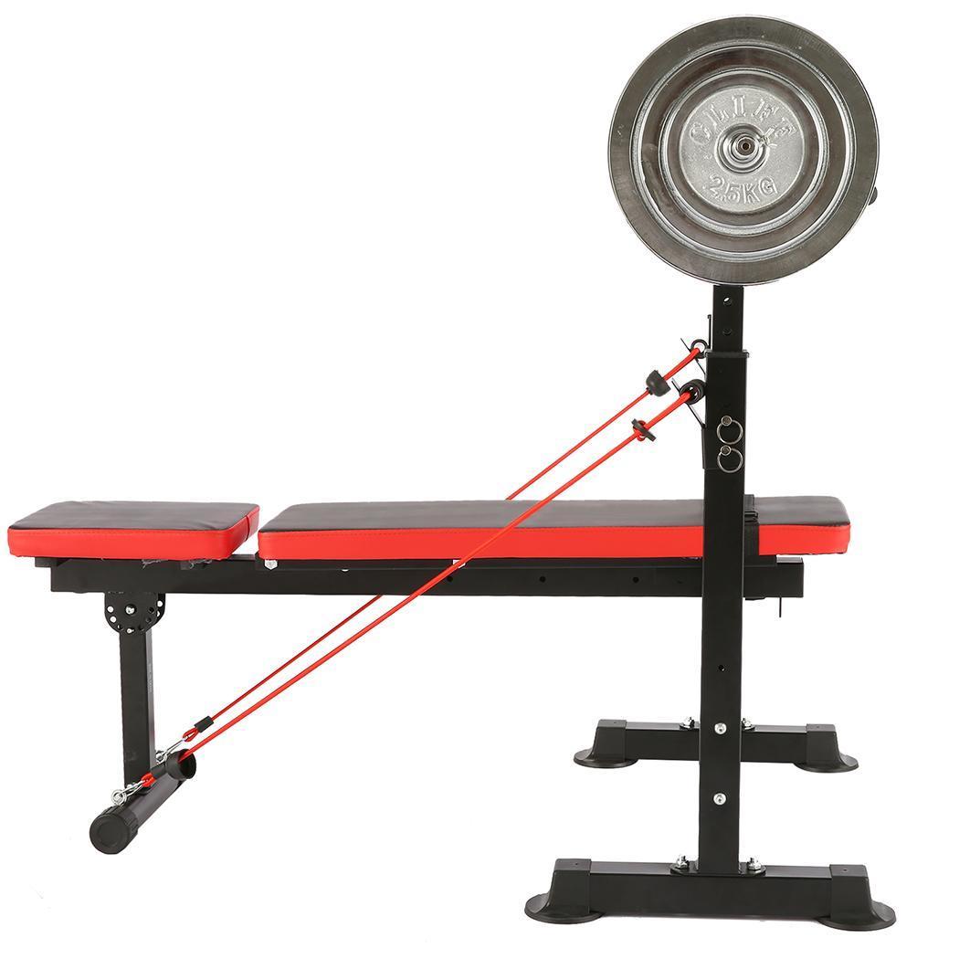 Folding Weight Bench with Barbell Rack Lifting Press Gym Adjustable Incline Multifunctional Workout Station