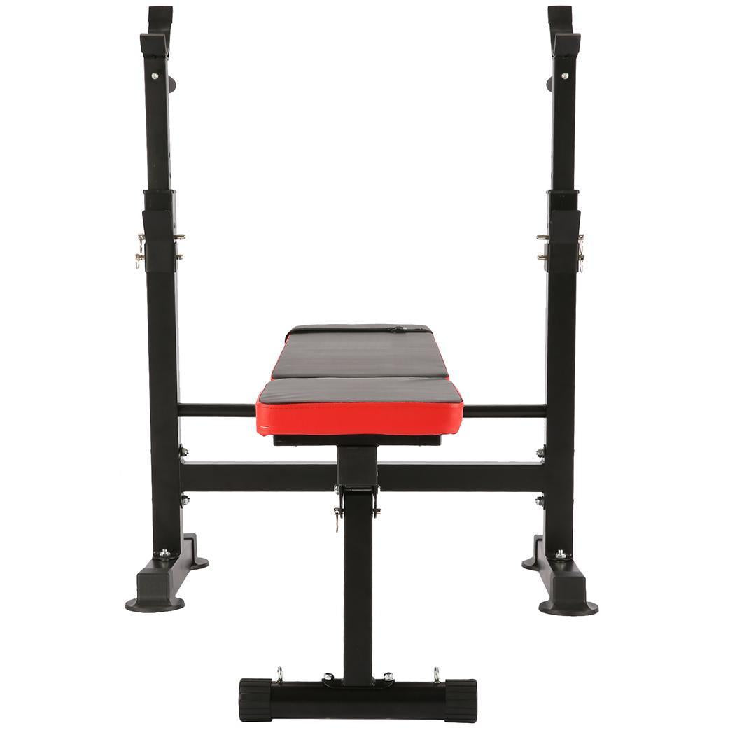 Folding Adjustable Weight Bench with Barbell Rack Set for Fitness Exercise and Strength Workout Black and Red