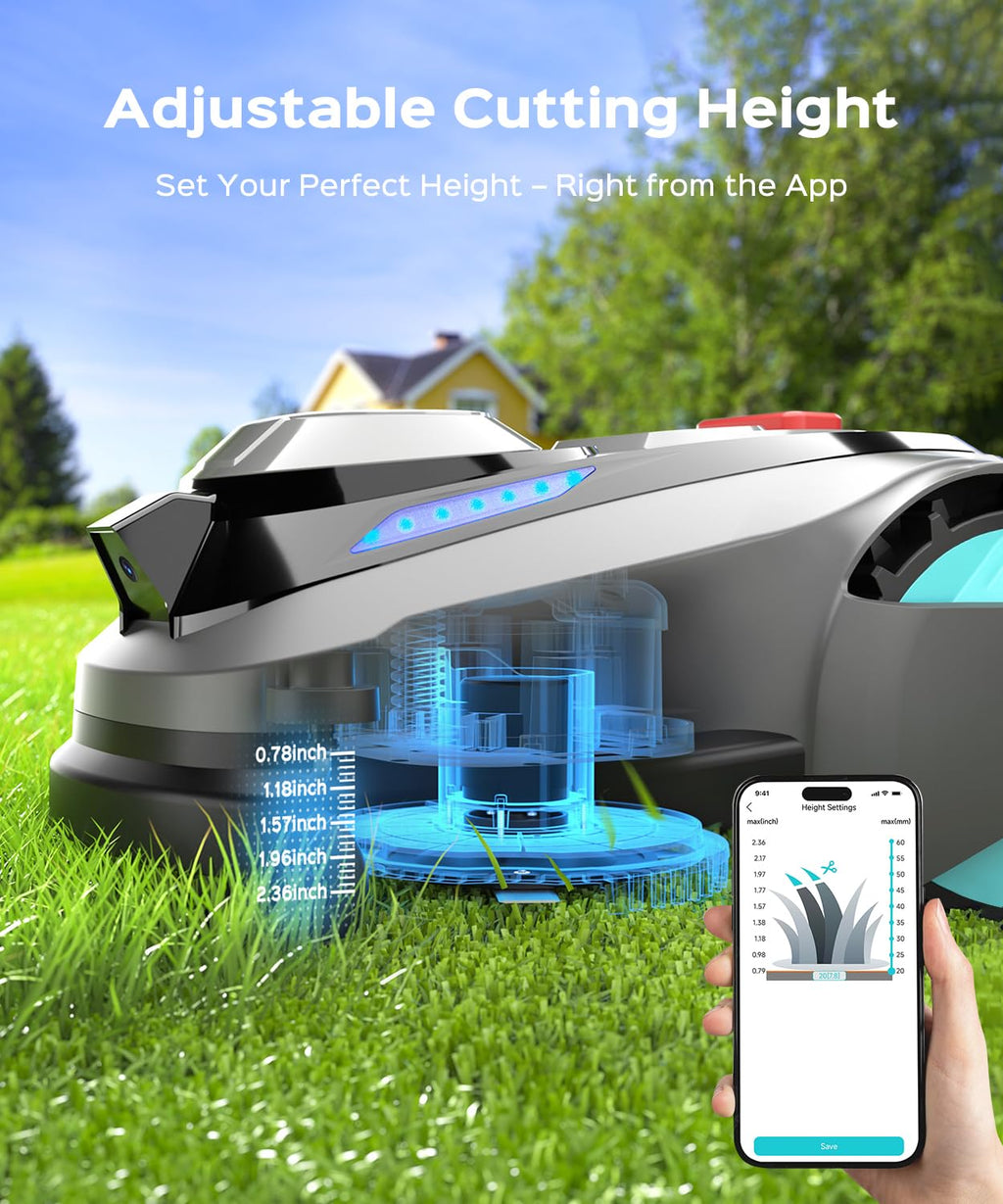 N1600 PRO Robot Lawn Mower, Wireless  with RTK+Vision Navigation, 0.4 Acre Coverage, APP Smart Control Robot Lawn Mower, Multi-Zone Mowing, Curved Path, Adjustable Cutting Height