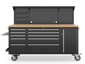 72" Rolling Tool Chest, Heavy-Duty Tool Box with Power Outlet, Tool Cabinet with 10 Drawers, Rubber Workbench with Key LocSystem Drawer Liners for GaraWarehouse Repair Shop