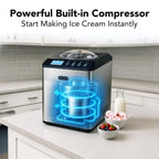 Ice Cream Maker Machine Automatic 2.1 Qt. Upright with -In Compressor, LCD Digital Display & Timer, No Pre-Freezing, ICM-201SB,  Steel
