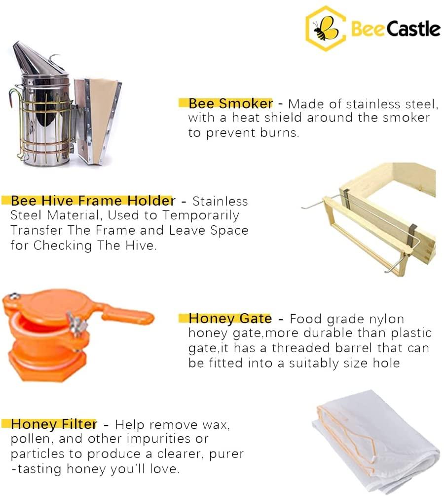 8-frame bee hives and supplies starter kit,beehive kit dipped in 100% beeswax,bee keeping supplies-all beginners kit includes beekeeping supplies tool set and bee suit.