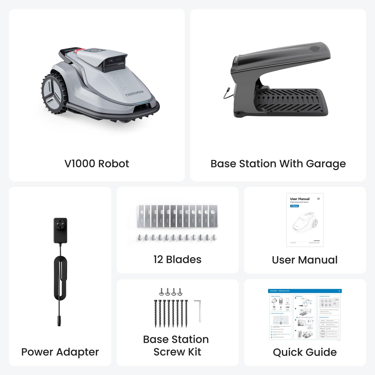 V1000 Robot Lawn Mower with Garage, Max 0.3 Acre, No Wire/RTK, Auto Mapping | Triple-CamAI Vision Navigation and Obstacle Avoidance, Smart App Control, Multi-Zone Management for Complex Gardens