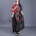 SALE V-Neck Plaid Maxi Dress With Tie Front