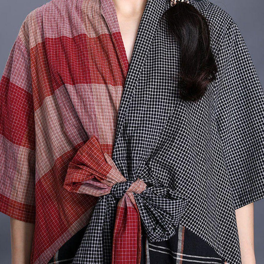 SALE V-Neck Plaid Maxi Dress With Tie Front