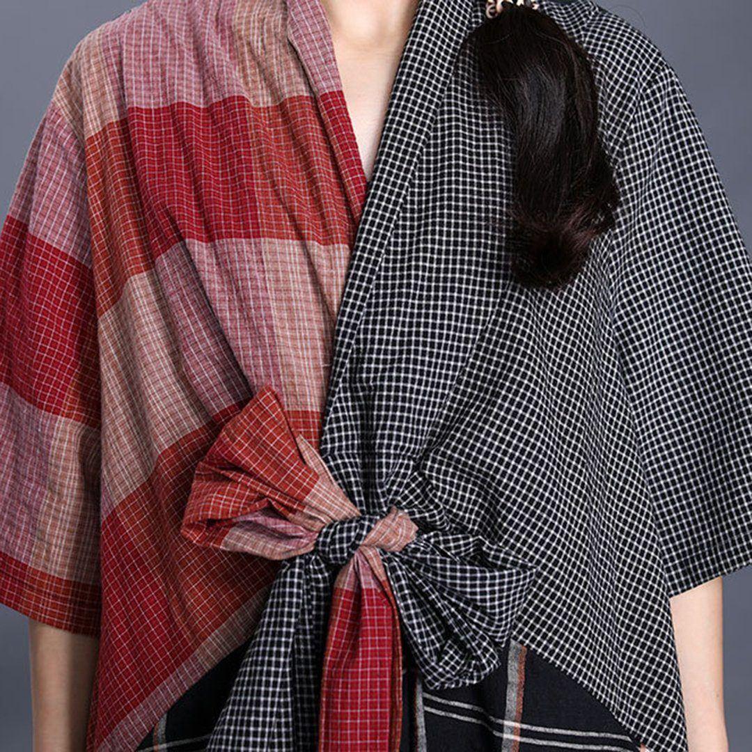 SALE V-Neck Plaid Maxi Dress With Tie Front