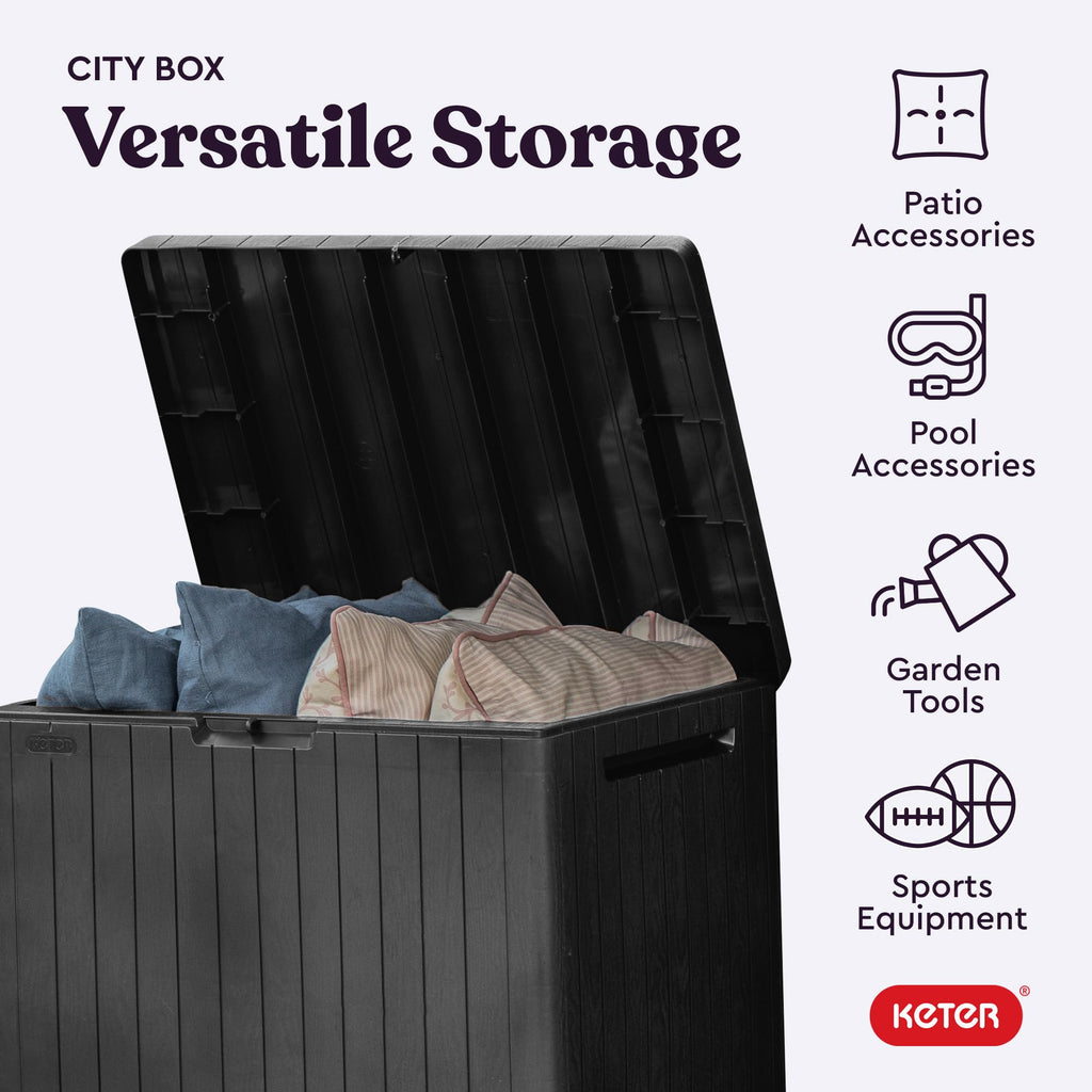 City 30 Gallon Resin Outdoor StoraBox and Patio Furniture Side Table for Pool and Garden Accessories, Dark Grey
