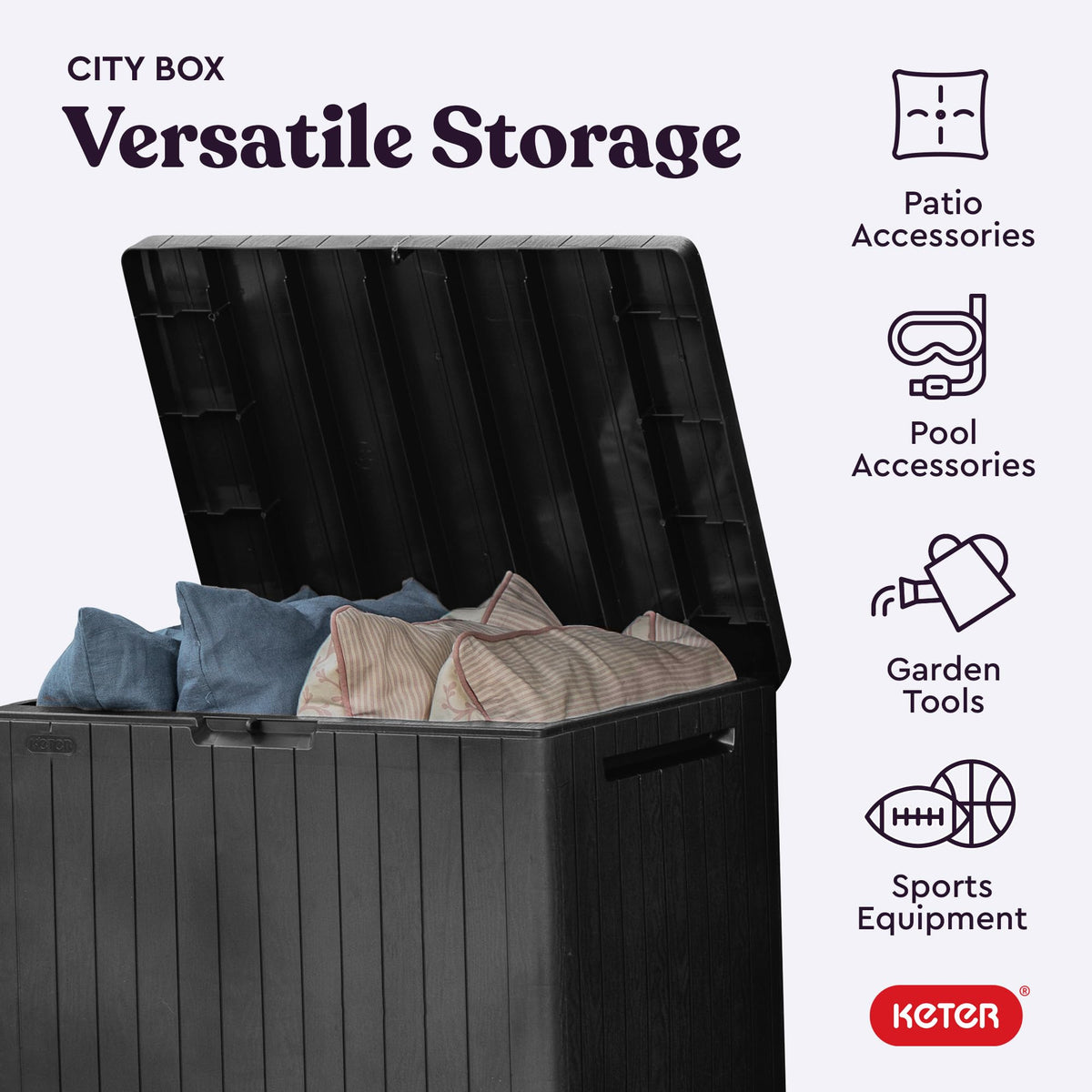 City 30 Gallon Resin Outdoor StoraBox and Patio Furniture Side Table for Pool and Garden Accessories, Dark Grey