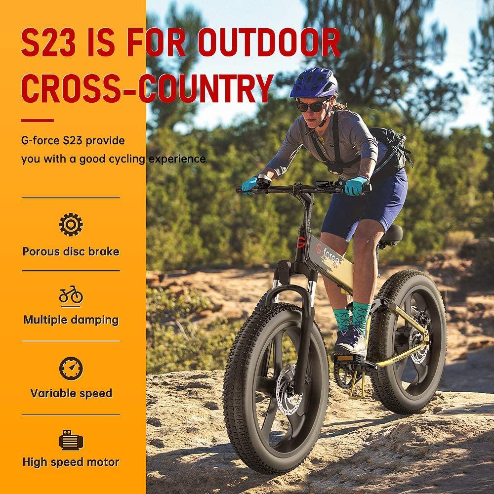 G-Force Electric Bike S23, 264.0''Fat Tire Mountain Electric Bike with 350W brushless Motor, 48V 10.4A Battery, Maximum Speed 30MPH, Maximum Endurance 40 Miles Electric Bike for Adults.