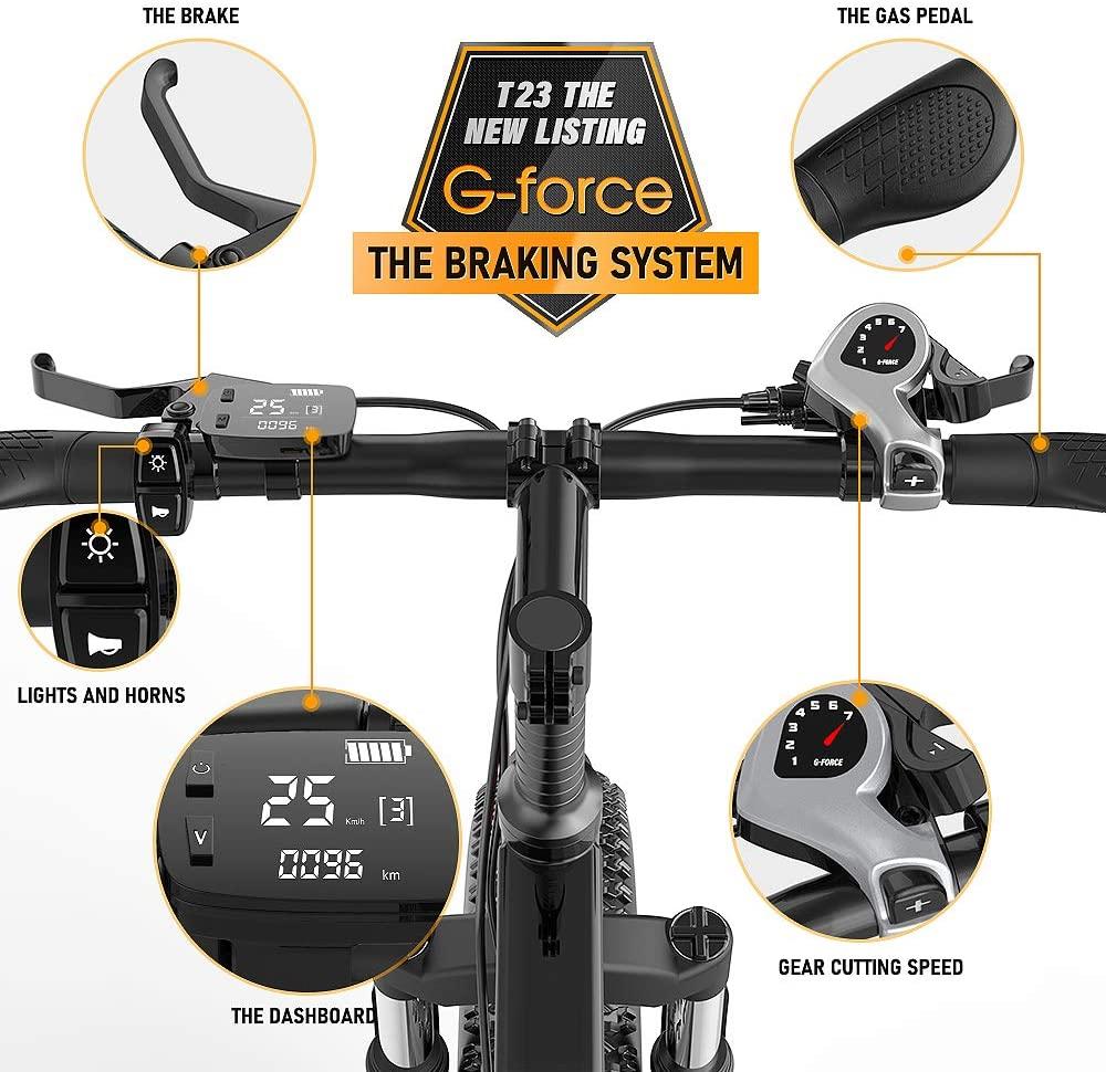 G-Force Electric Bike S23, 264.0''Fat Tire Mountain Electric Bike with 350W brushless Motor, 48V 10.4A Battery, Maximum Speed 30MPH, Maximum Endurance 40 Miles Electric Bike for Adults.