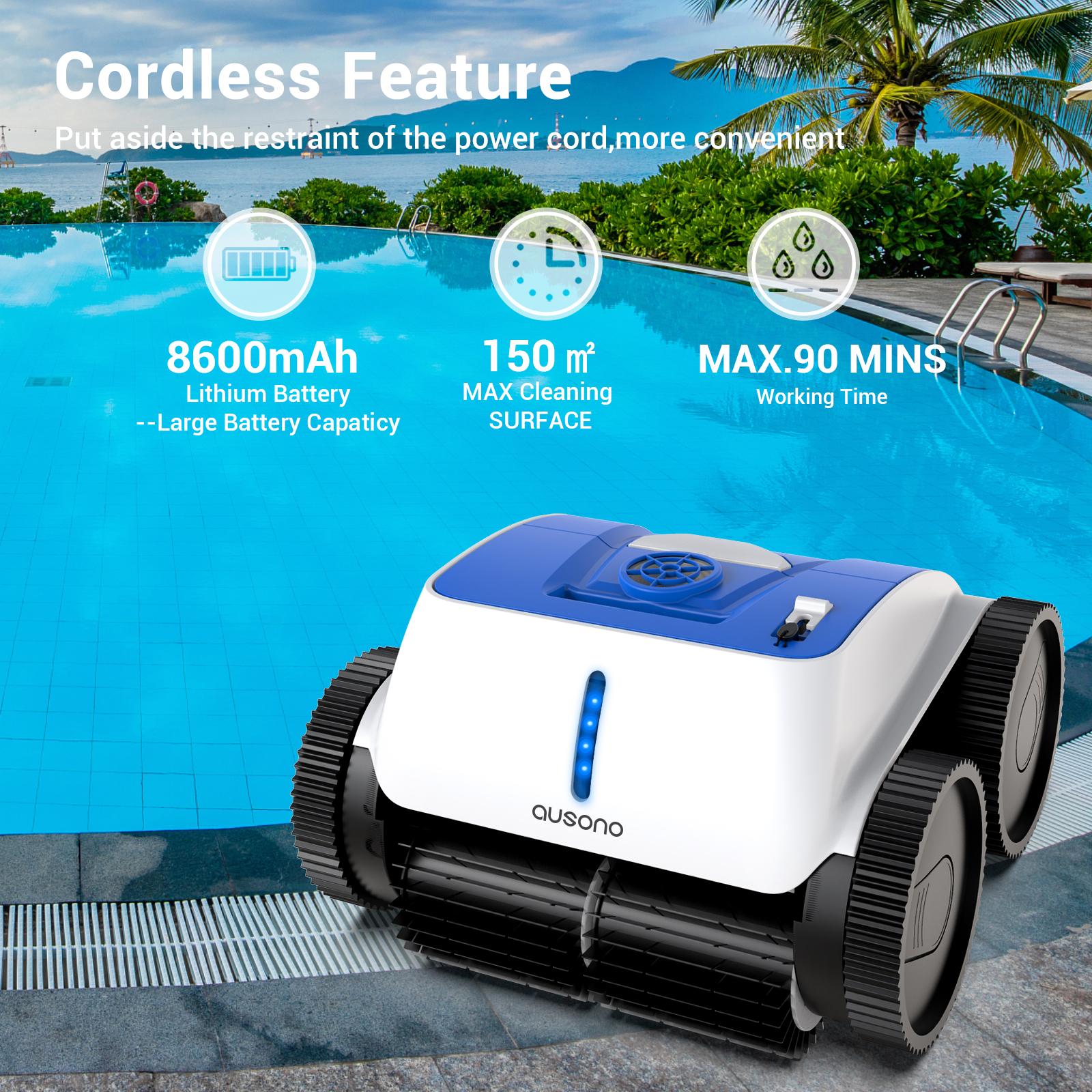 ausono robotic automatic pool cleaner with wall climbing function, ideal for above inground swimming pools