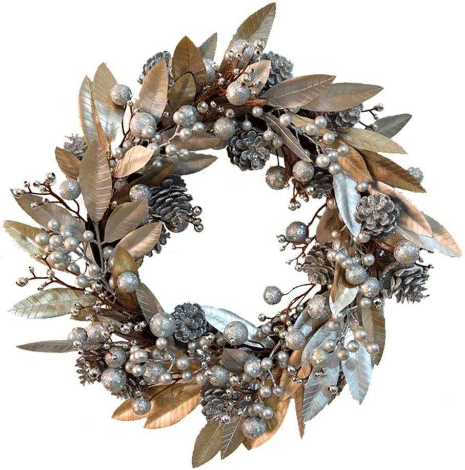NYKK Front Door Wreath Simulation Artificial Wreath Golden Leaves Berry Wreath Christmas Door Hanging Flower Link Day Party Wedding Door and Window Wall Decoration Simulation Wreath