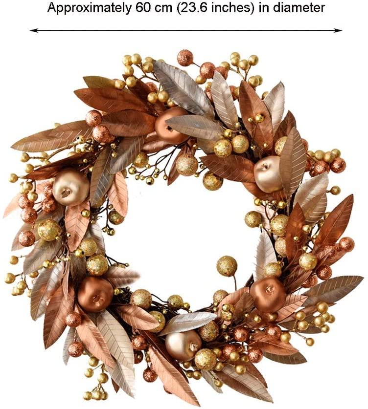 NYKK Front Door Wreath Simulation Artificial Wreath Golden Leaves Berry Wreath Christmas Door Hanging Flower Link Day Party Wedding Door and Window Wall Decoration Simulation Wreath