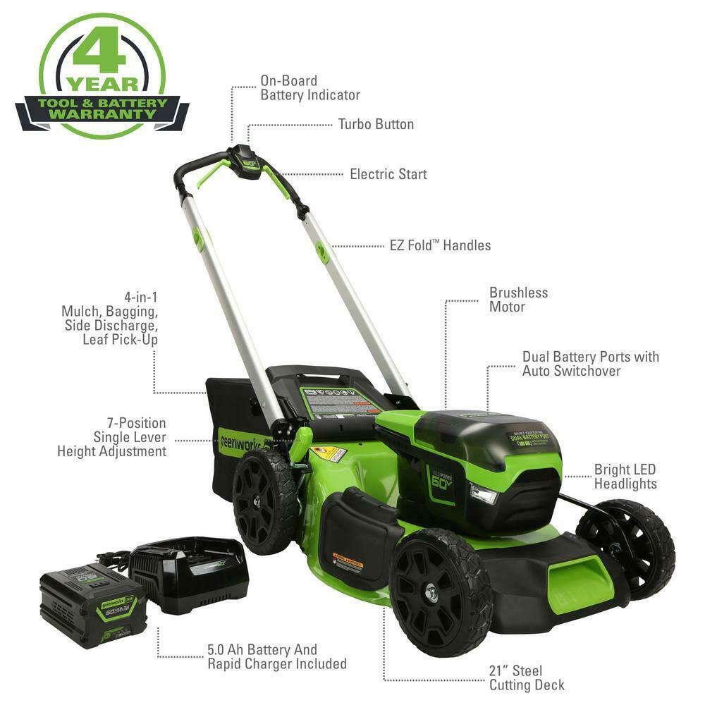 PRO 21 in. 60-Volt Battery Cordless Push Lawn Mower 5.0 Ah Battery Charger