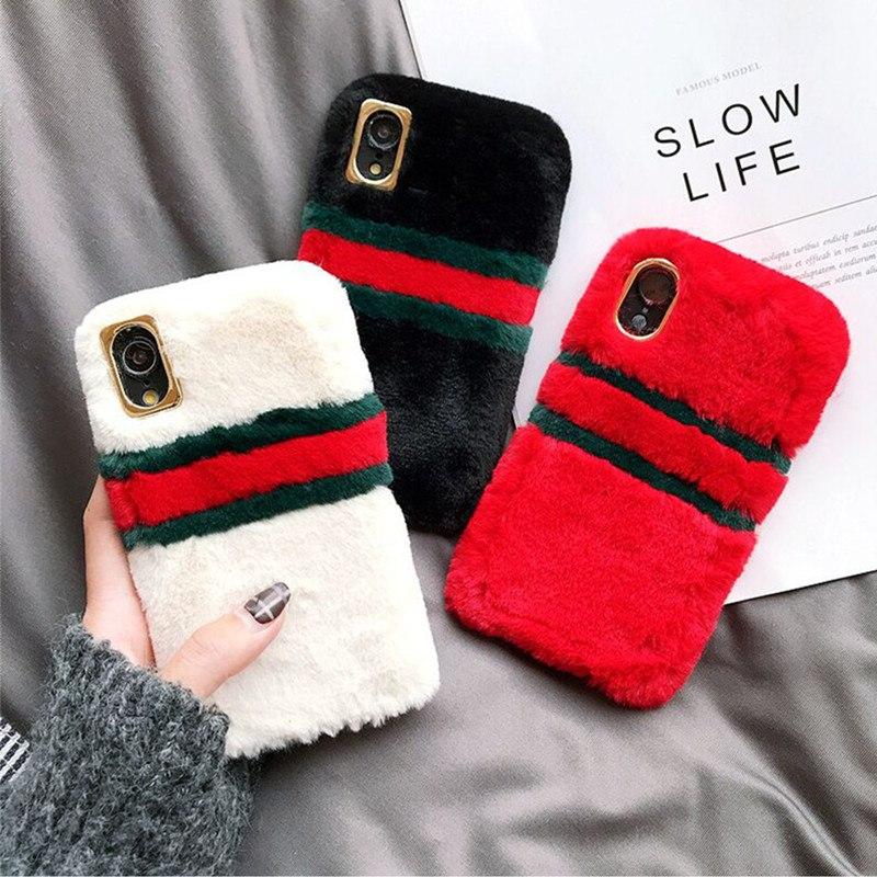 Phone Accessories - Creative Patchwork Stripped Color Fur Phone Case For iPhone Series