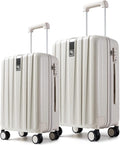 Lightweight Hardside Luggage Sets with 8 Spinner Silent Wheels, Travel Luggage, Rolling Suitcase TSA Approved, White, 2-Piece Set (20/24)