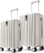 Lightweight Hardside Luggage Sets with 8 Spinner Silent Wheels, Travel Luggage, Rolling Suitcase TSA Approved, White, 2-Piece Set (20/24)