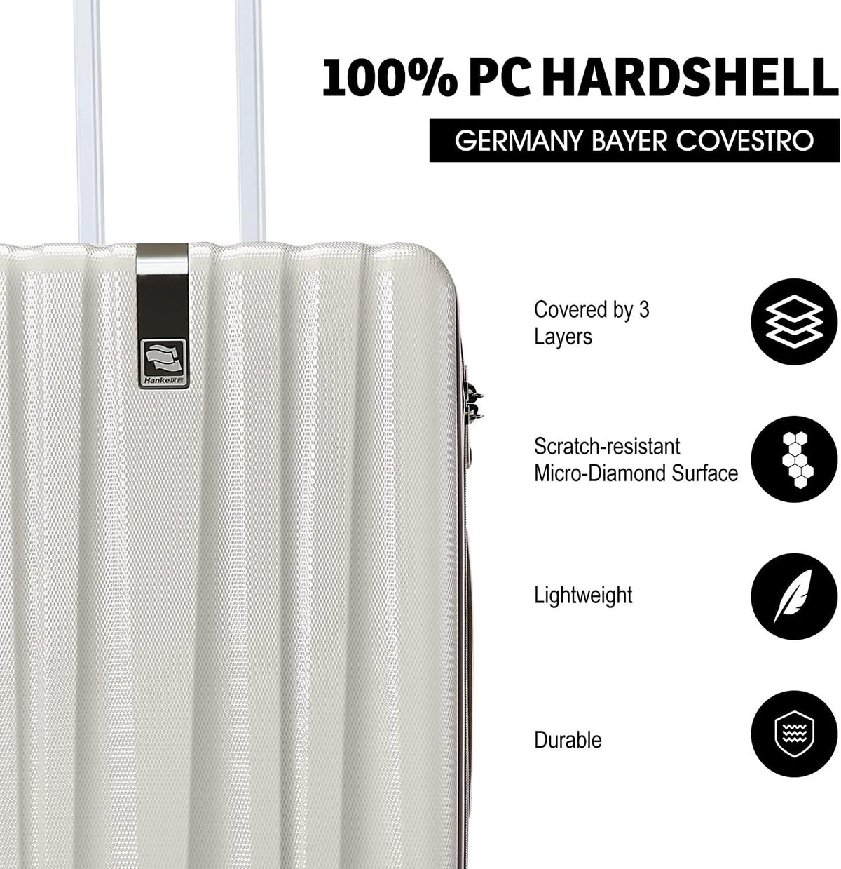 Lightweight Hardside Luggage Sets with 8 Spinner Silent Wheels, Travel Luggage, Rolling Suitcase TSA Approved, White, 2-Piece Set (20/24)