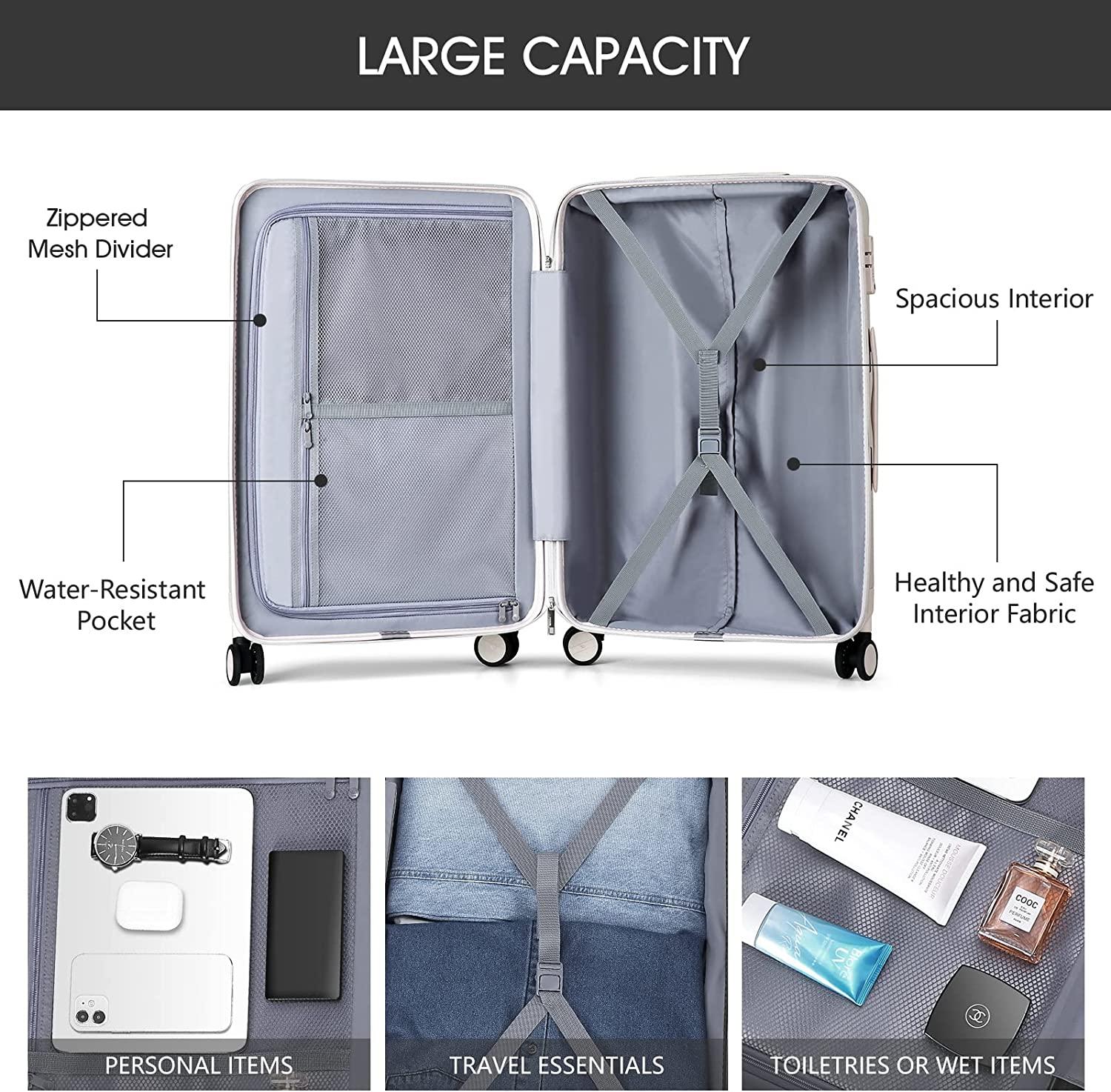 Lightweight Hardside Luggage Sets with 8 Spinner Silent Wheels, Travel Luggage, Rolling Suitcase TSA Approved, White, 2-Piece Set (20/24)