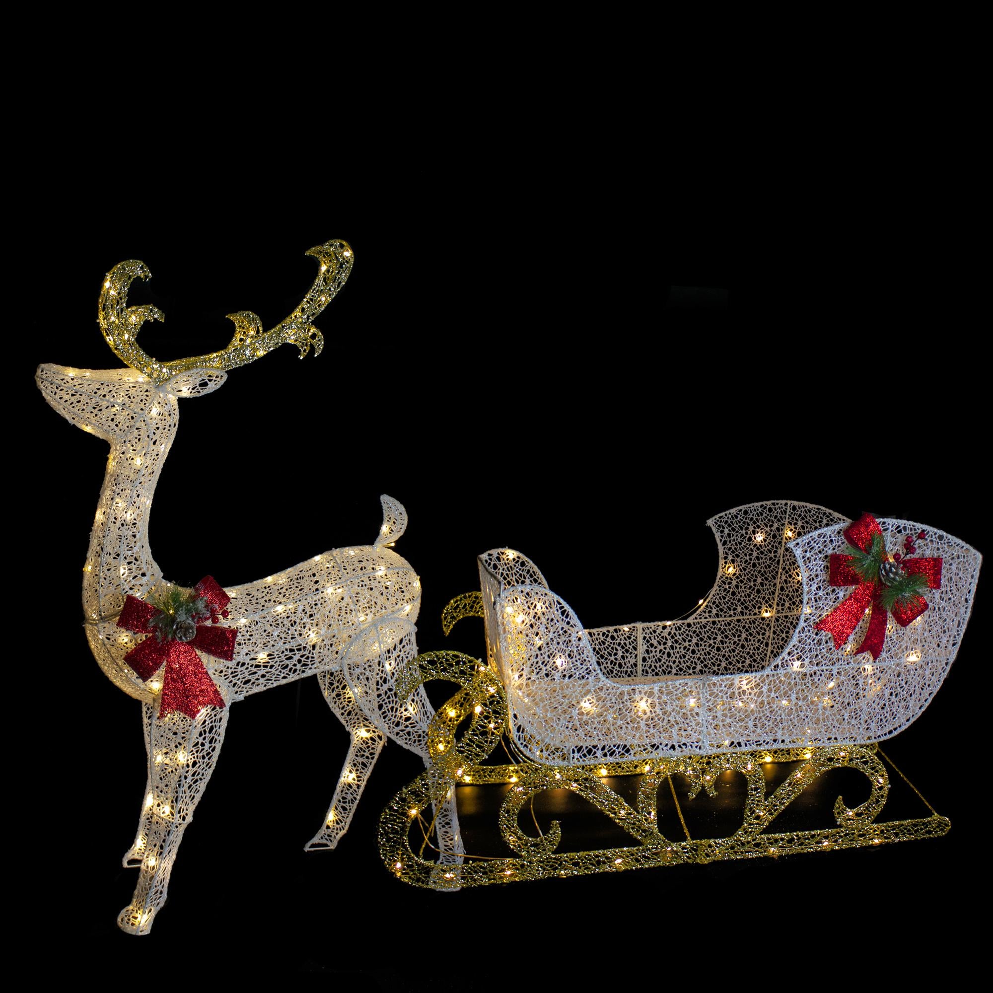 48" LED Lighted Glitter Reindeer with Sleigh Outdoor Christmas Decoration