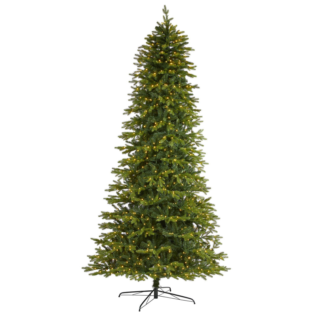 Nearly Natural 10' Green Holiday Fir Artifical Christmas Tree Prelit 1050 Clear LED Lights