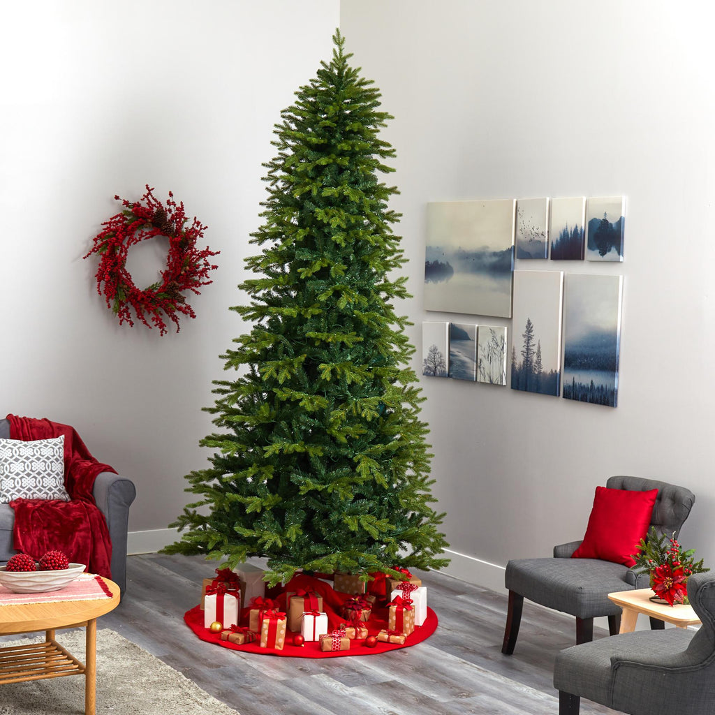 Nearly Natural 10' Green Holiday Fir Artifical Christmas Tree Prelit 1050 Clear LED Lights