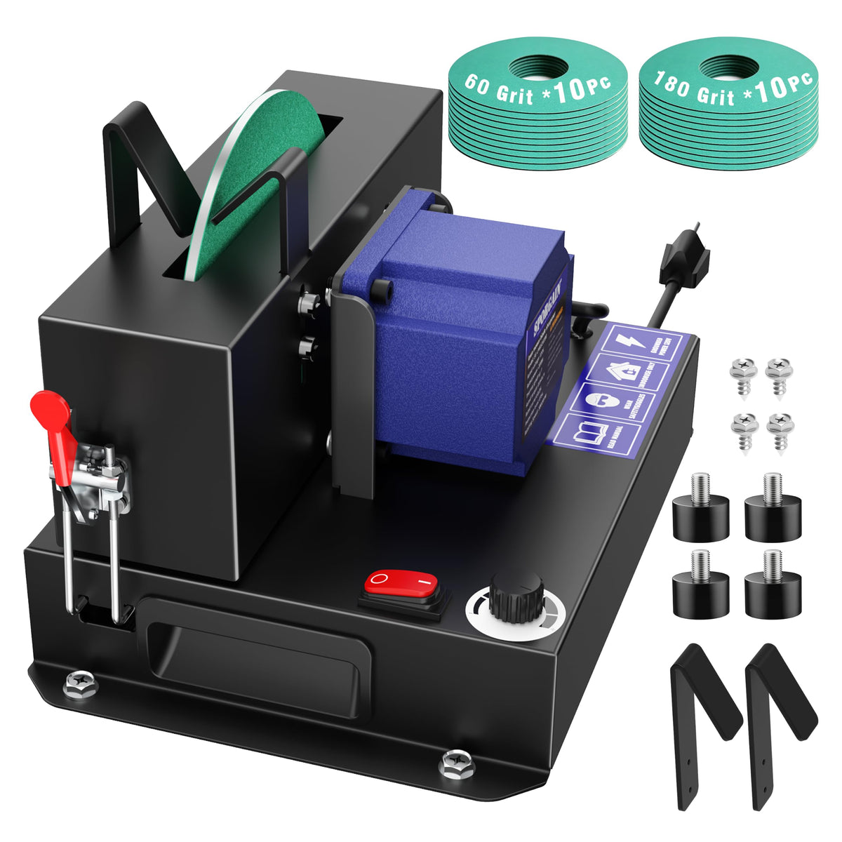 Lawn Mower Blade Sharpener, Brushless Motor 3000RPM Lawnmower Blade Sharpener Tool with Lifetime Motor Warranty, 7"Ceramic Wheel with 20 Sanding Discs for High/Low Lift,Gator&amp;Flat Blade 10pcs