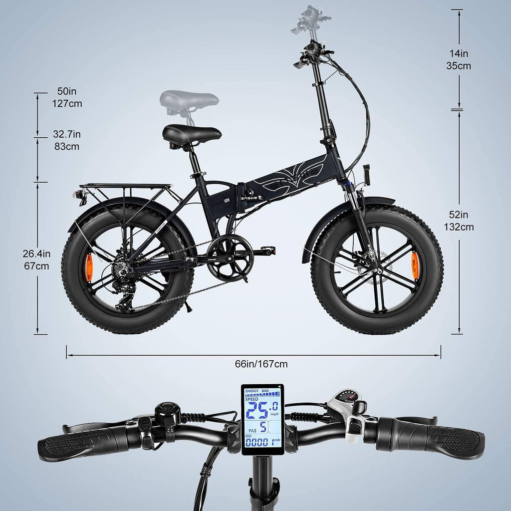 ENGWE 750W 500W Folding Electric Bike for Adults 20" 4.0 Fat Tire Mountain Beach Snow Bicycles Aluminum Electric Scooter 7 Speed Gear E-Bike with Detachable Lithium Battery 48V12.8A Up to 28MPH