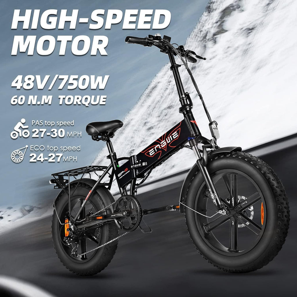 ENGWE 750W 500W Folding Electric Bike for Adults 20" 4.0 Fat Tire Mountain Beach Snow Bicycles Aluminum Electric Scooter 7 Speed Gear E-Bike with Detachable Lithium Battery 48V12.8A Up to 28MPH