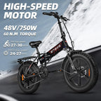 ENGWE 750W 500W Folding Electric Bike for Adults 20" 4.0 Fat Tire Mountain Beach Snow Bicycles Aluminum Electric Scooter 7 Speed Gear E-Bike with Detachable Lithium Battery 48V12.8A Up to 28MPH