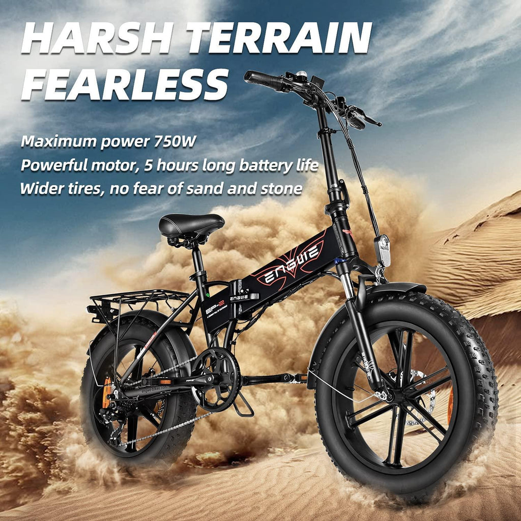 ENGWE 750W 500W Folding Electric Bike for Adults 20" 4.0 Fat Tire Mountain Beach Snow Bicycles Aluminum Electric Scooter 7 Speed Gear E-Bike with Detachable Lithium Battery 48V12.8A Up to 28MPH