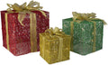 Set of 3 Glittering Gift Box Set Lighted Christmas Outdoor Decoration