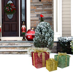 Set of 3 Glittering Gift Box Set Lighted Christmas Outdoor Decoration