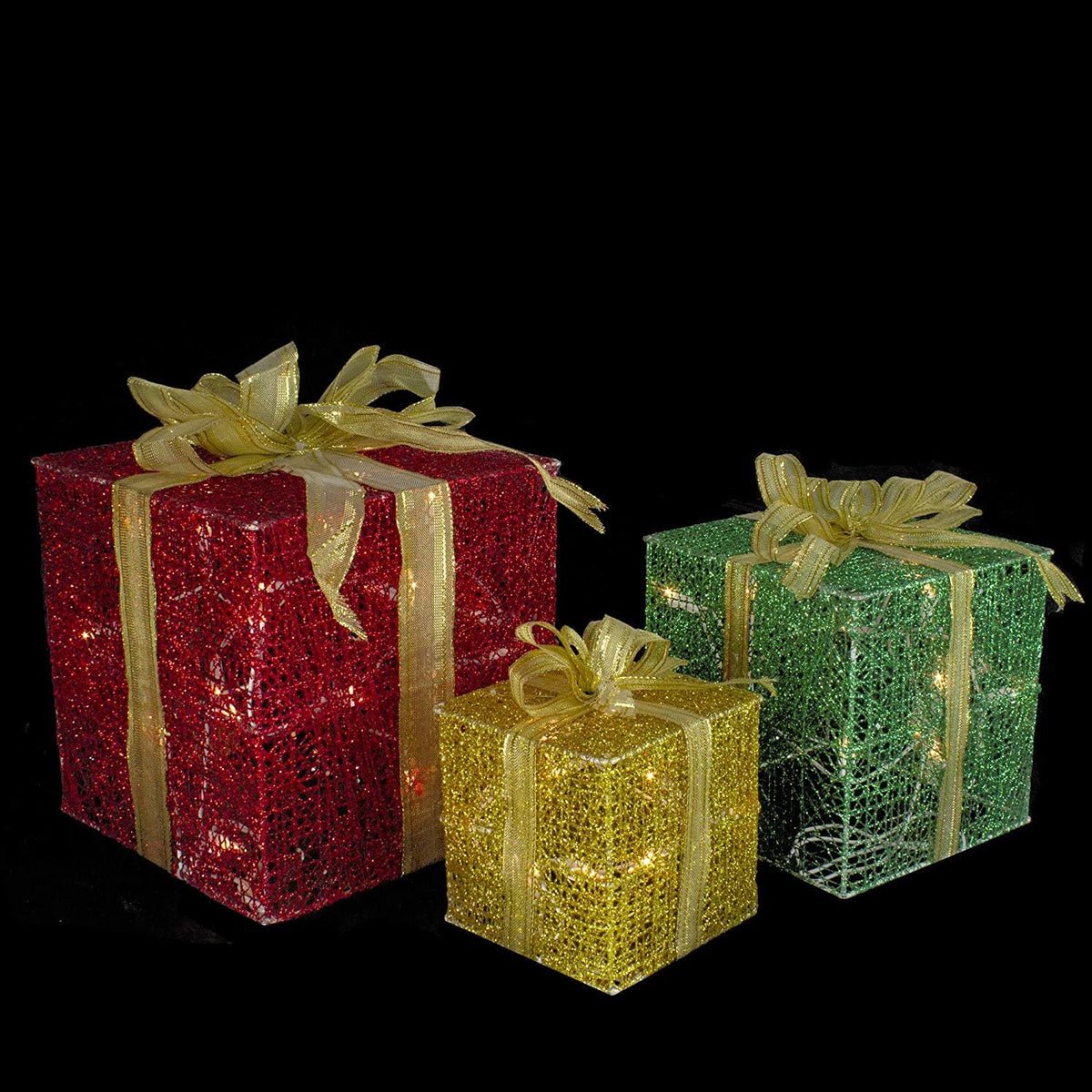 Set of 3 Glittering Gift Box Set Lighted Christmas Outdoor Decoration