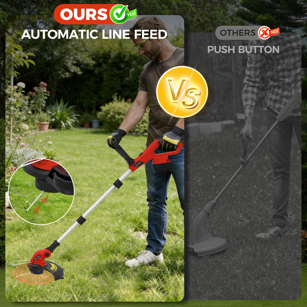 Cordless String Trimmer Compatible with  18V Battery, 12-Inch 3 in 1 Lawn Edger with 8 Spare Spools, Weed Wacker with Auto Feed, Lightweight Electric Weed Eater for Garden, Yard