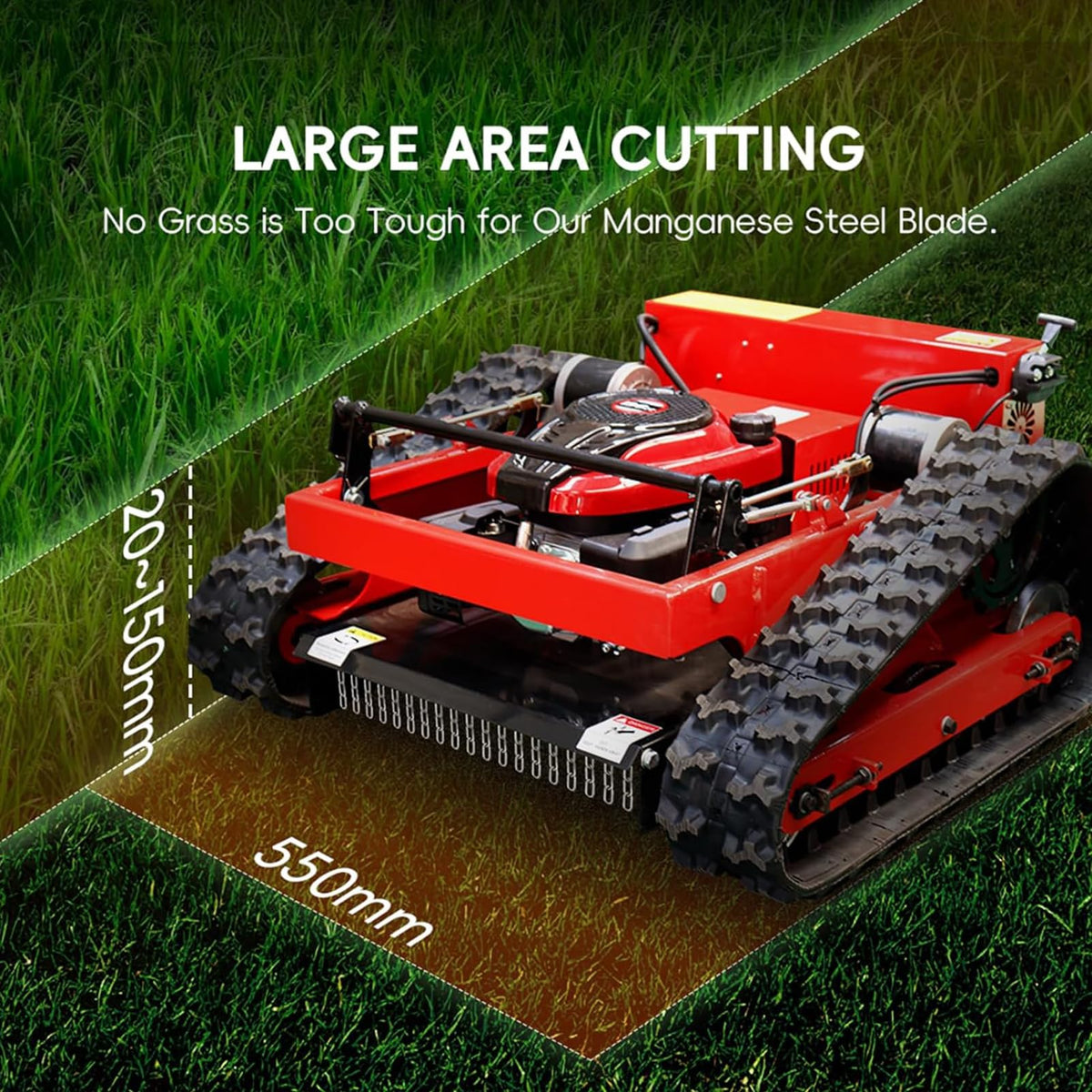Remote Control Lawn Mower, Adjustable Cutting Height, Automatic Track Lawn Mower for 45° Slope, All-Terrain for Steep Slopes Tall Grass LarLawns