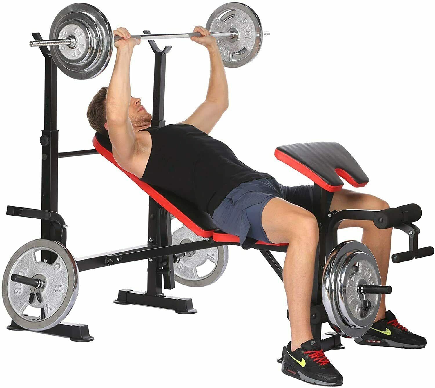 Foldable Adjustable Bench with Rack Leg Developer, Preacher Pad, Incline Decline Olympic Workout Bench Set
