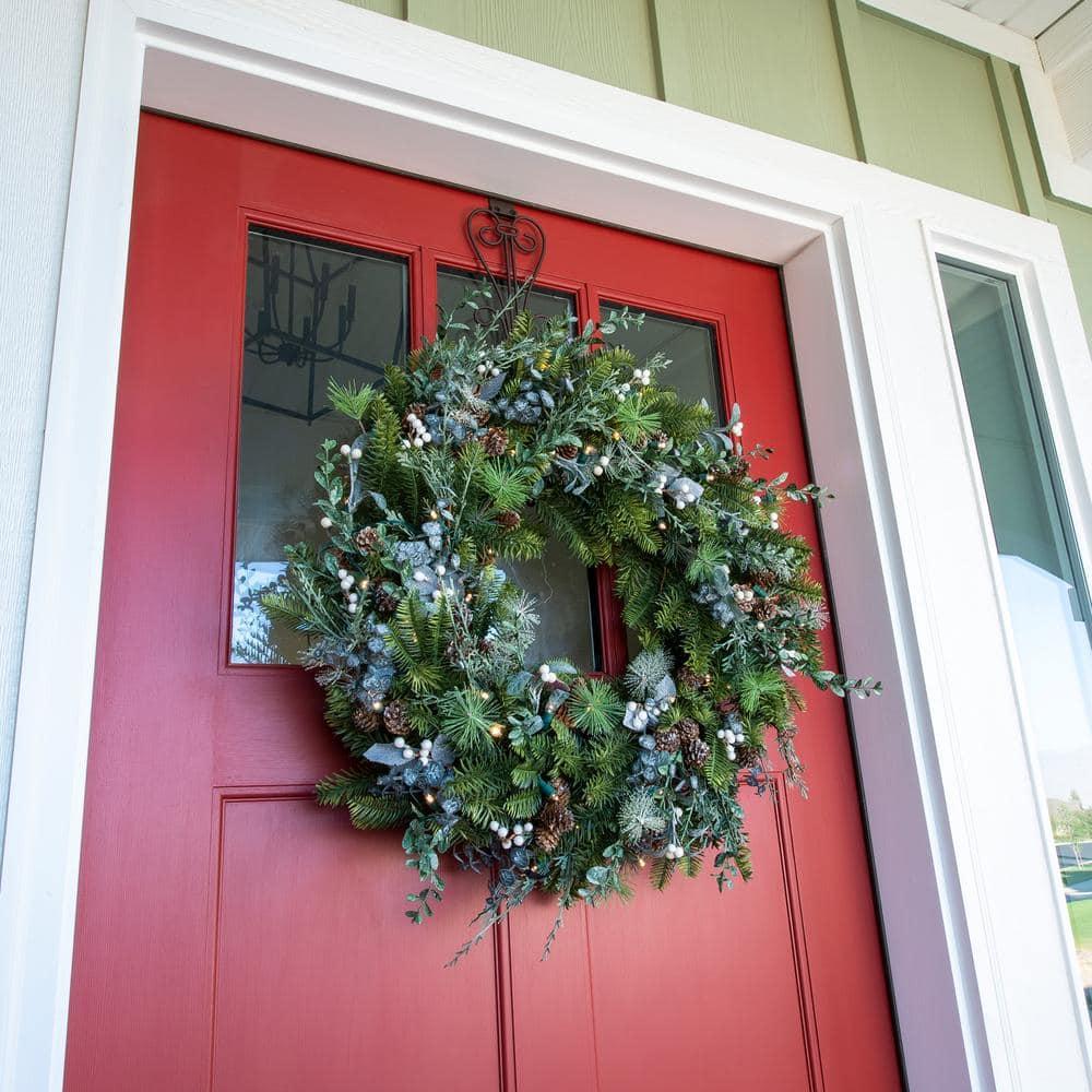 30 in. Artificial Pre-Lit LED Rustic White Berry Wreath