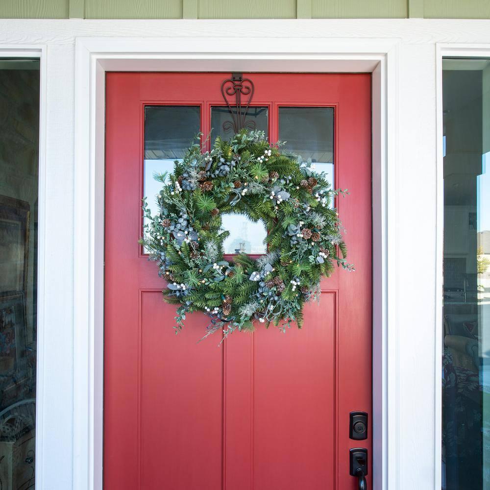 30 in. Artificial Pre-Lit LED Rustic White Berry Wreath
