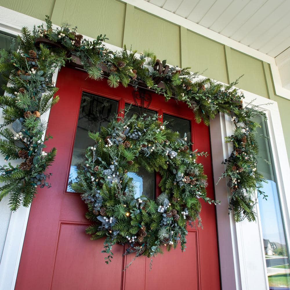 30 in. Artificial Pre-Lit LED Rustic White Berry Wreath