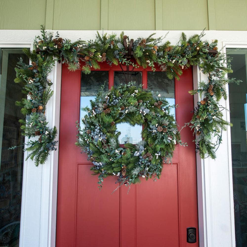 30 in. Artificial Pre-Lit LED Rustic White Berry Wreath