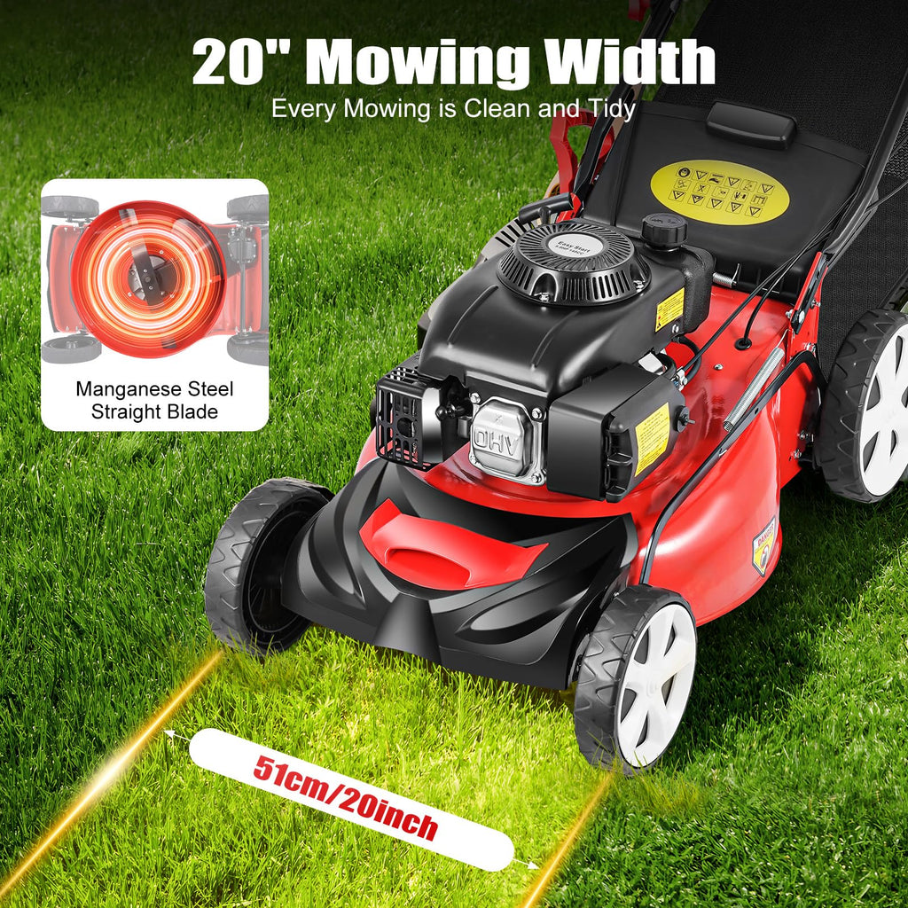 21-Inch 5HP Lawn Mower, 140CC 4-Stroke OHV Engine, Self-propelled Gas Powered Lawn Mowers, 8 Height Adjustment Push Lawn Mower Silencer, Durable Steel Deck Walk-Behind Lawn Mowers for LarFields