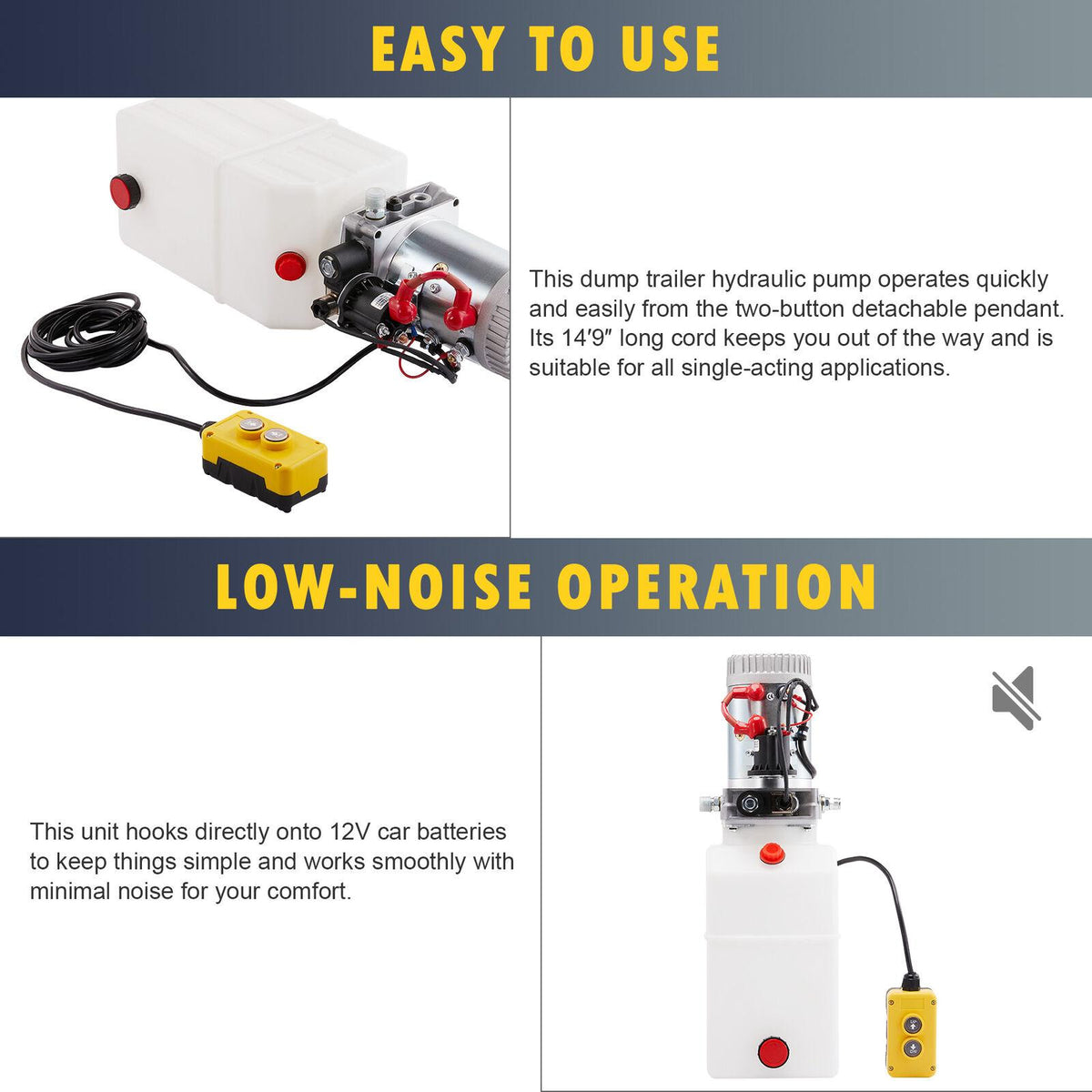 Single Acting 6qt 12V Hydraulic Pump for Truck Winches Plows RVs Tow Booms More
